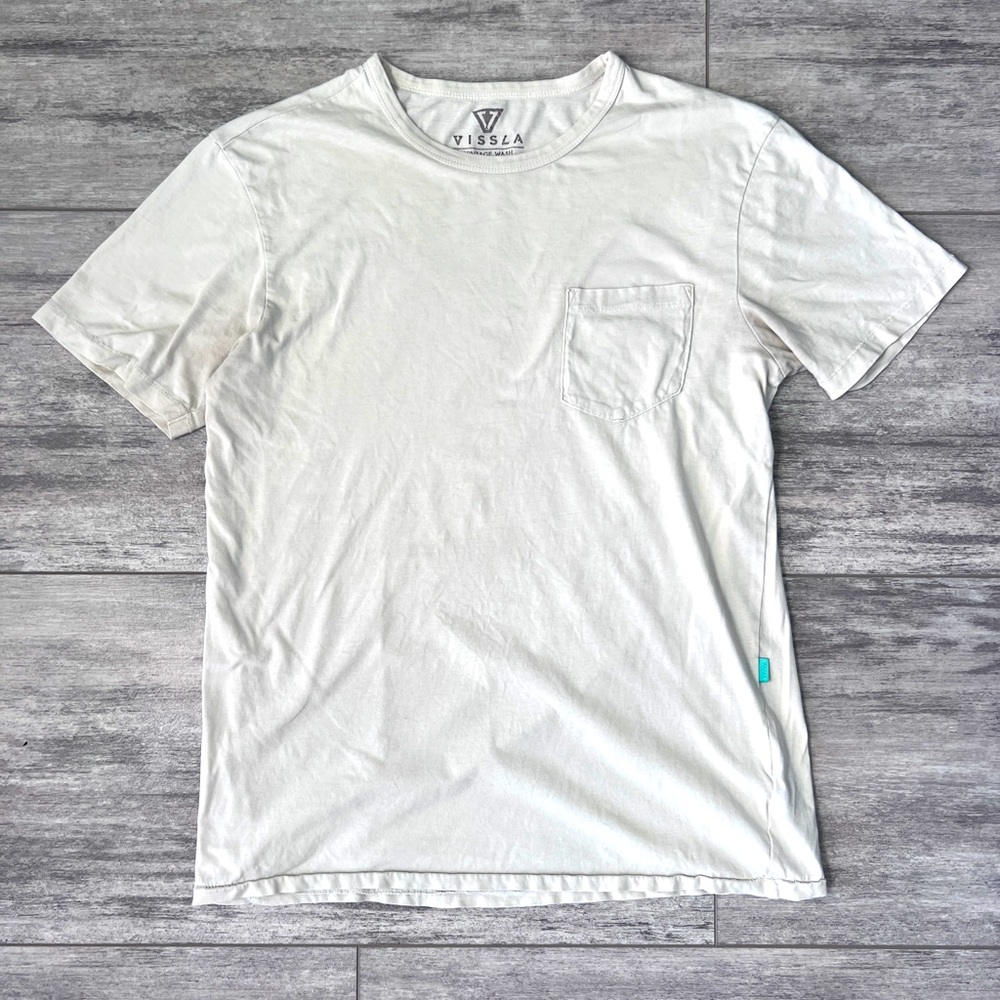 Vissla Mens Pocket T Shirt Vintage Wash Size Medium Off White Color